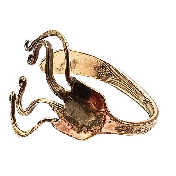 Vintage 70s Silver Plated Fork Wrap Bracelet & Abalone Shell Earrings Set Women - Picture 3 of 10